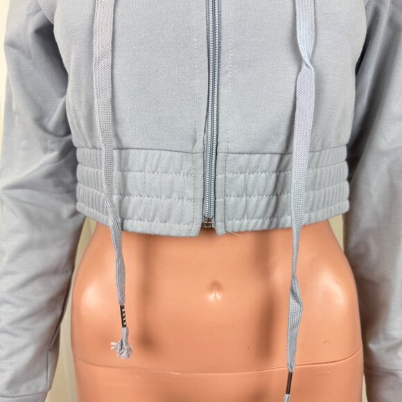 NWOT New Mix Long Sleeve Zipper Front Cropped Hoodie Sweatshirt Sz MD Gray - Picture 6 of 10